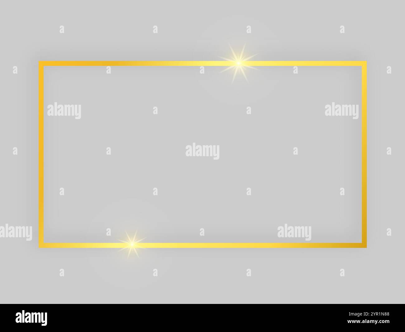 Cornice lucida con effetti luminosi. Cornice rettangolare oro con ombra su sfondo grigio. Illustrazione vettoriale Illustrazione Vettoriale
