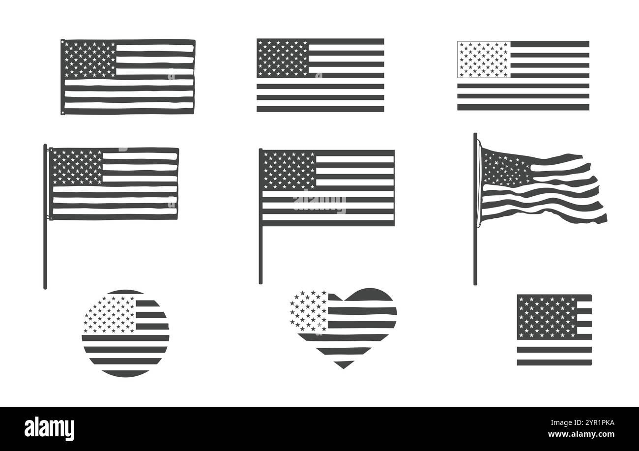 Sagoma bandiera americana, sagoma bandiera USA, bandiera USA, bandiera USA, sagoma bandiera USA, sagoma bandiera USA, bandiera americana Illustrazione Vettoriale