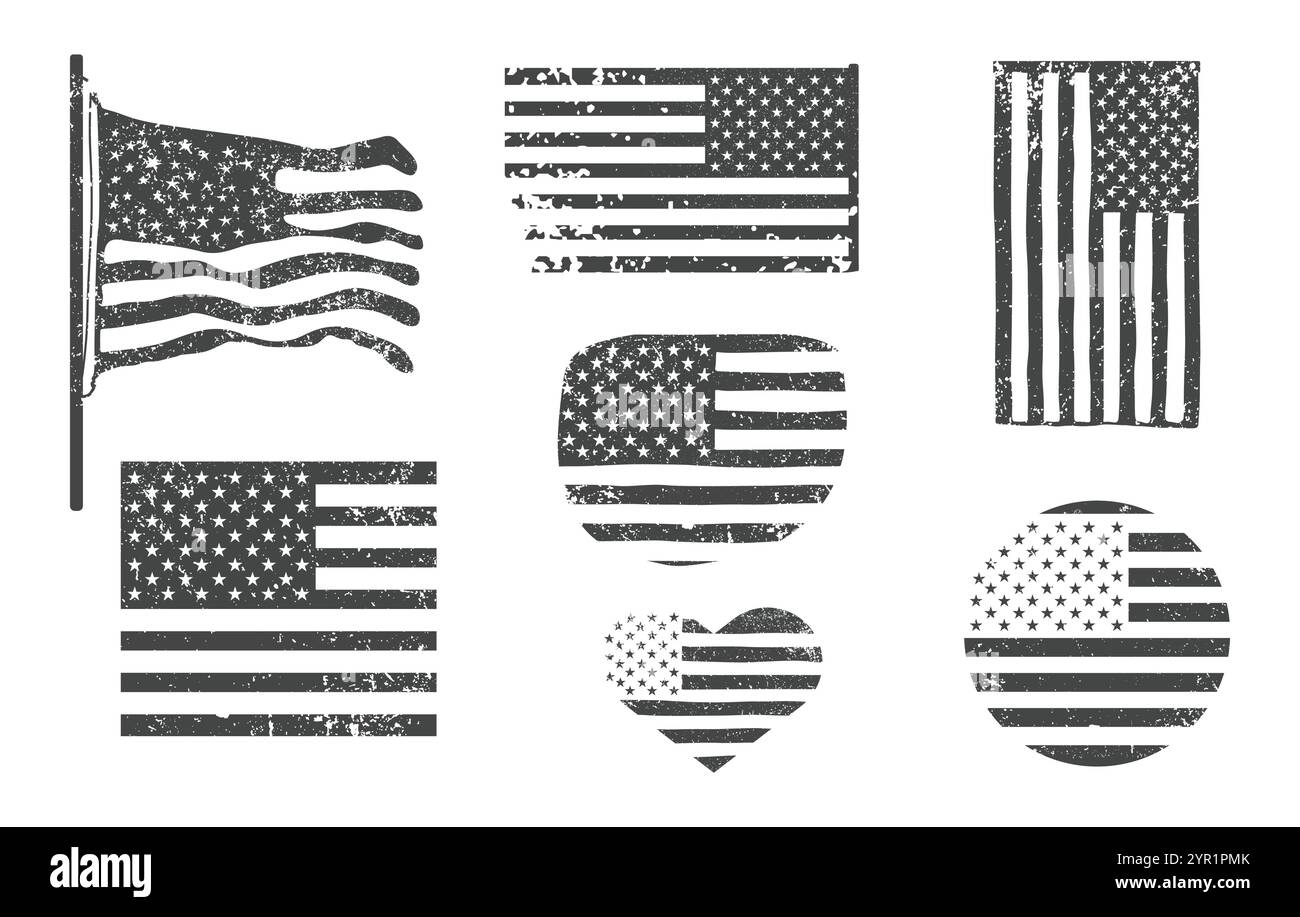 Sagoma bandiera americana grunge, vettore bandiera usa Grunge, bandiera usa Grunge, bandiera americana Grunge, sagoma bandiera Grunge Illustrazione Vettoriale