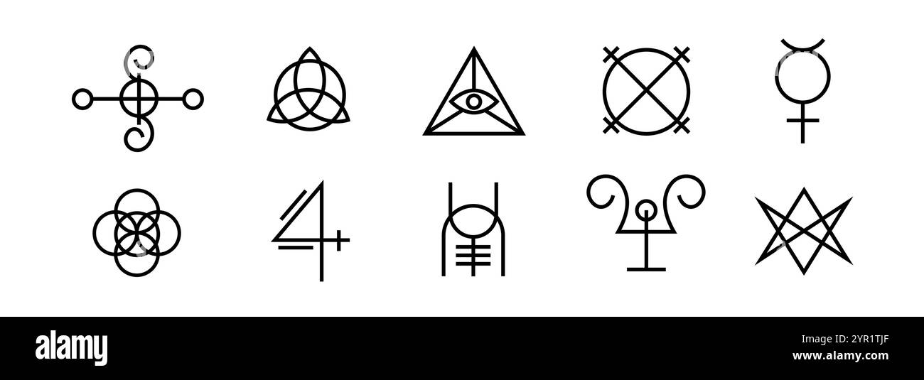 Simboli geometrici con ispirazione occulta e magica. Illustrazione Vettoriale