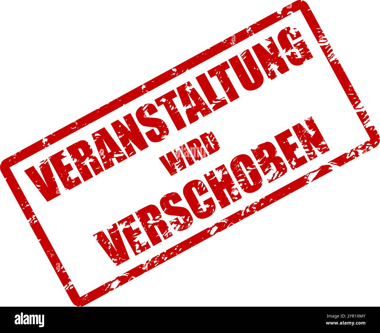 Veranstaltung wird verschoben, evento rinviato timbro di gomma per concerto o mostra, vettore di preavviso di ritardo, mare ufficiale e cancellazione, cambio Illustrazione Vettoriale