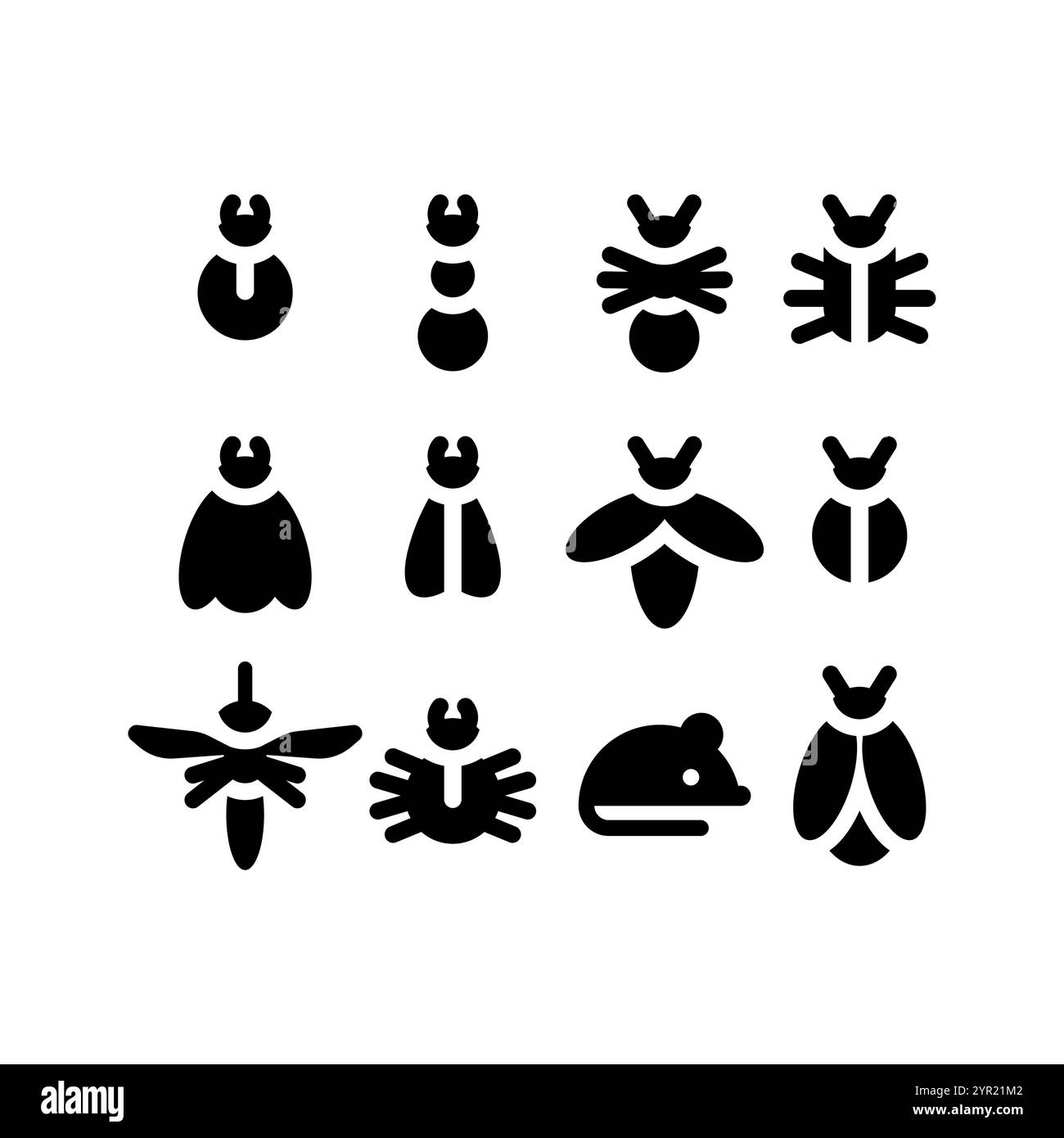 Simbolo dell'icona Pest set. Beetle, insegna della mosca Illustrazione Vettoriale