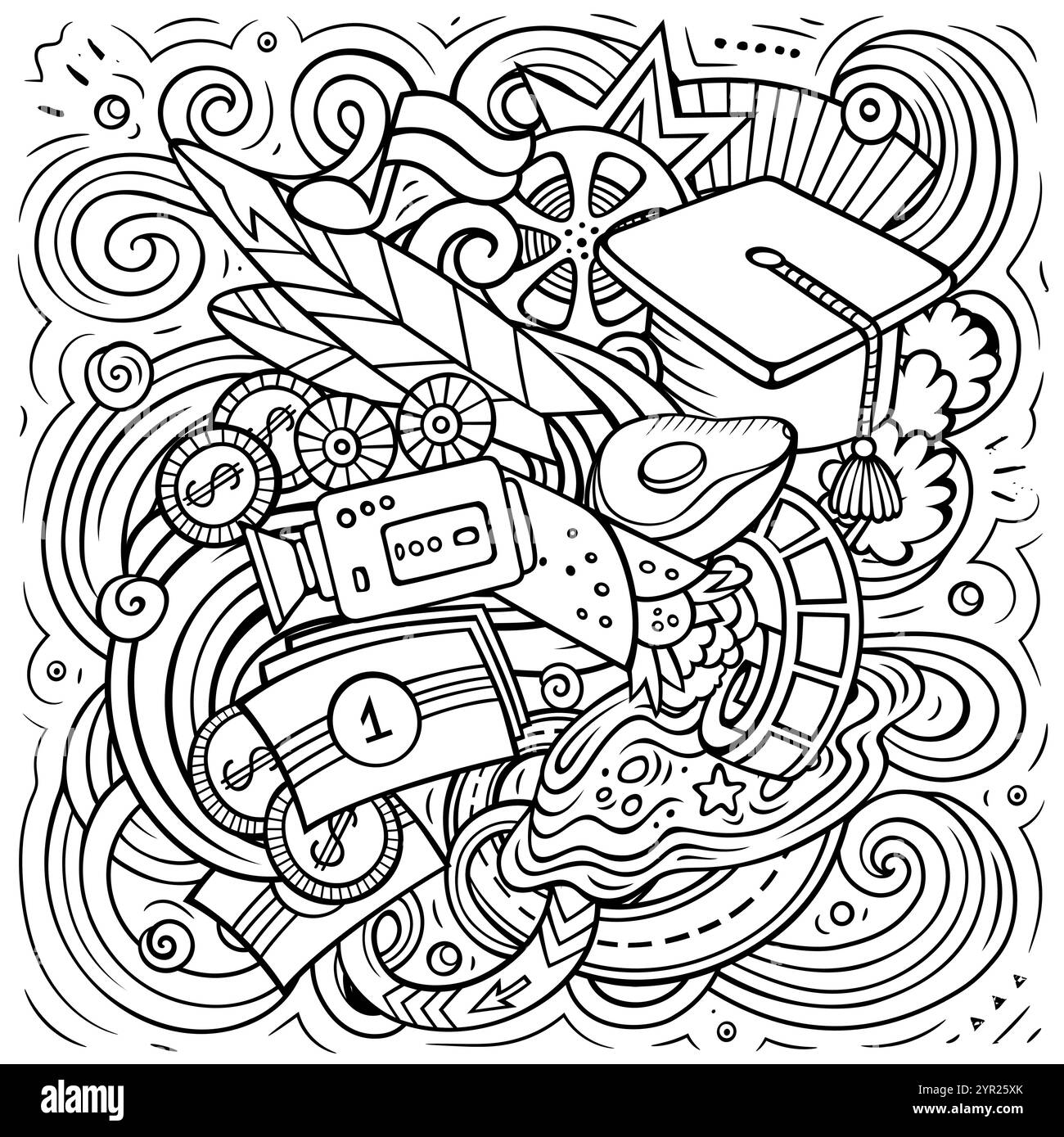 Illustrazione a fumetti disegnata a mano dalla California. Divertente design dello stato degli Stati Uniti. Sfondo vettoriale creativo. Composizione di schizzo Illustrazione Vettoriale