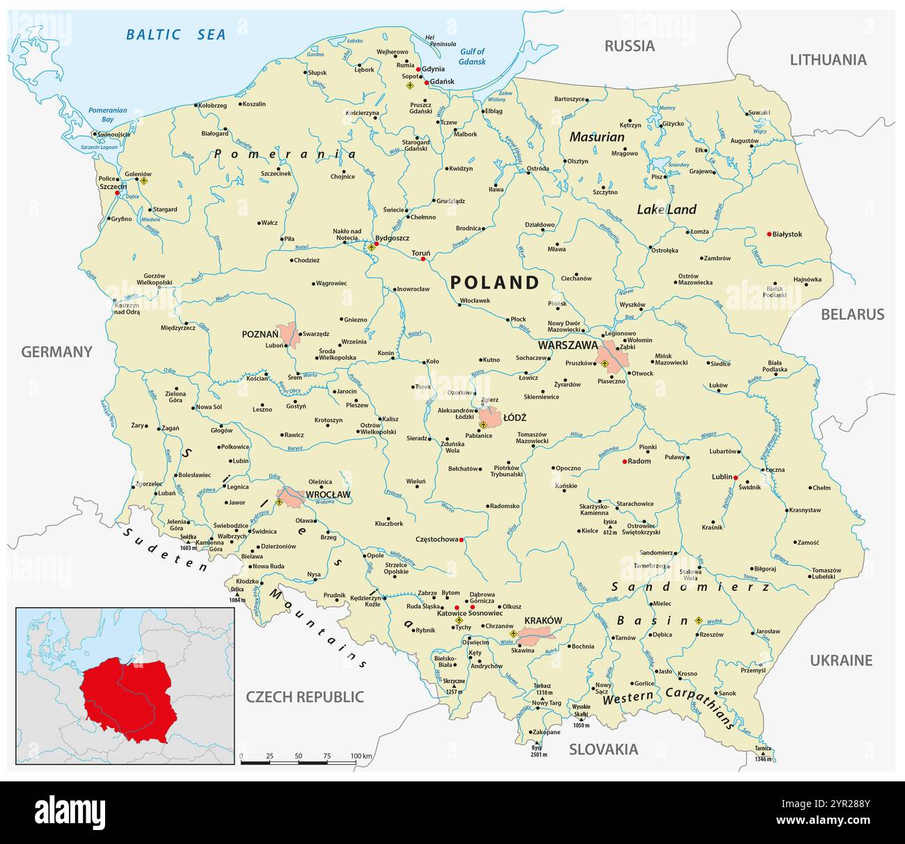 Mappa vettoriale della Repubblica di Polonia Foto Stock