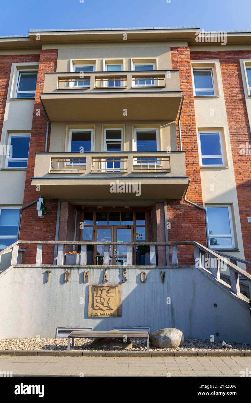 Ex collegio Tomasov per i dipendenti dei produttori Bata il 29 aprile 2018 a Zlin, Repubblica Ceca. Foto Stock