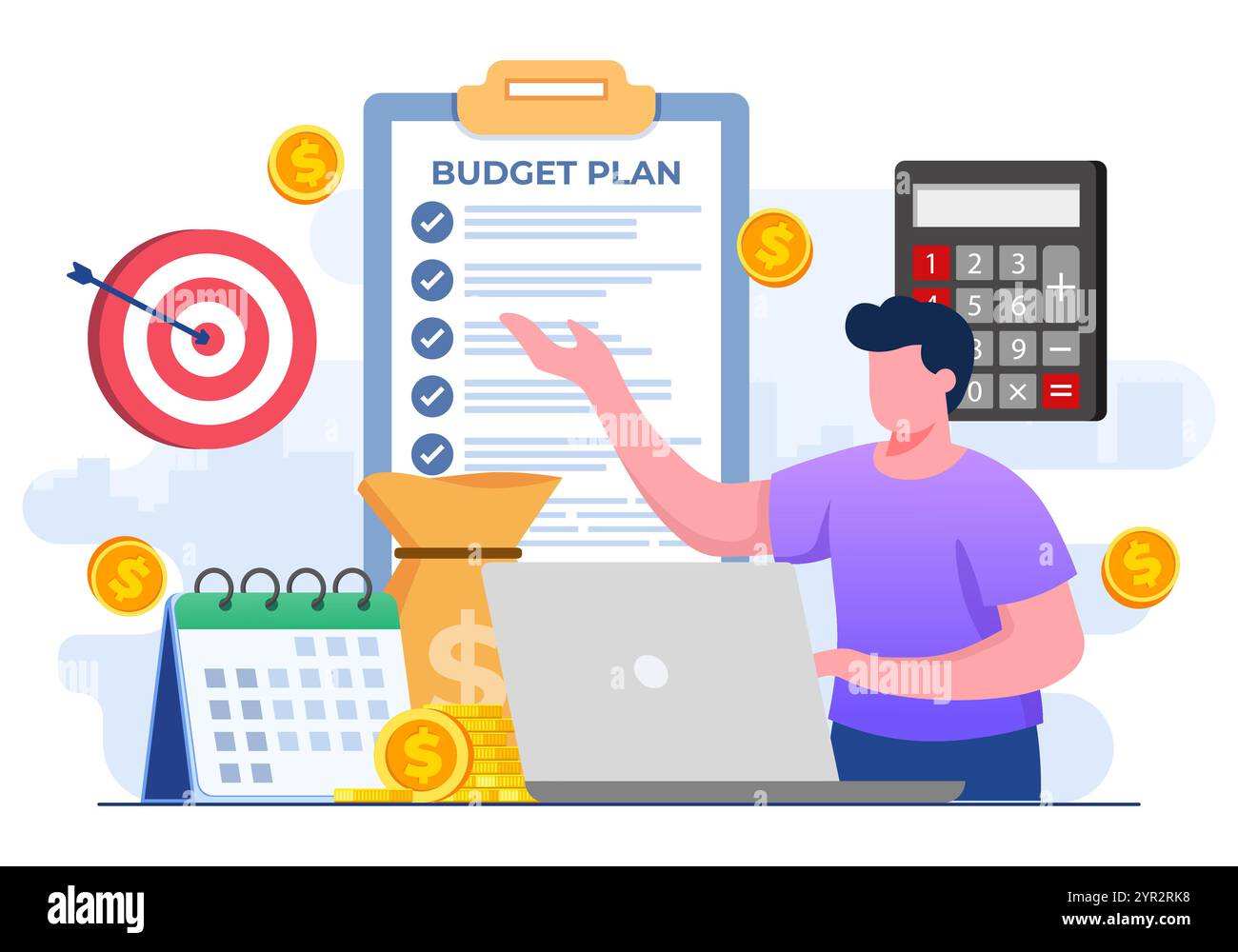 Modello vettoriale dell'illustrazione piatta del piano del budget Illustrazione Vettoriale