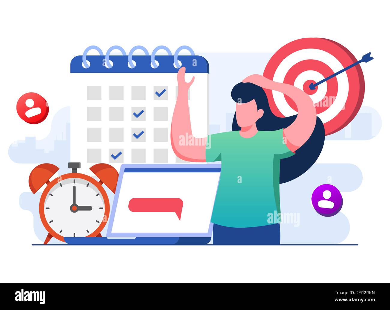 Illustrazione vettoriale del concetto di scadenza, dipendente stressato con molto lavoro da completare prima della scadenza, gestione del tempo, Burnout e sovraccarico, Overwo Illustrazione Vettoriale