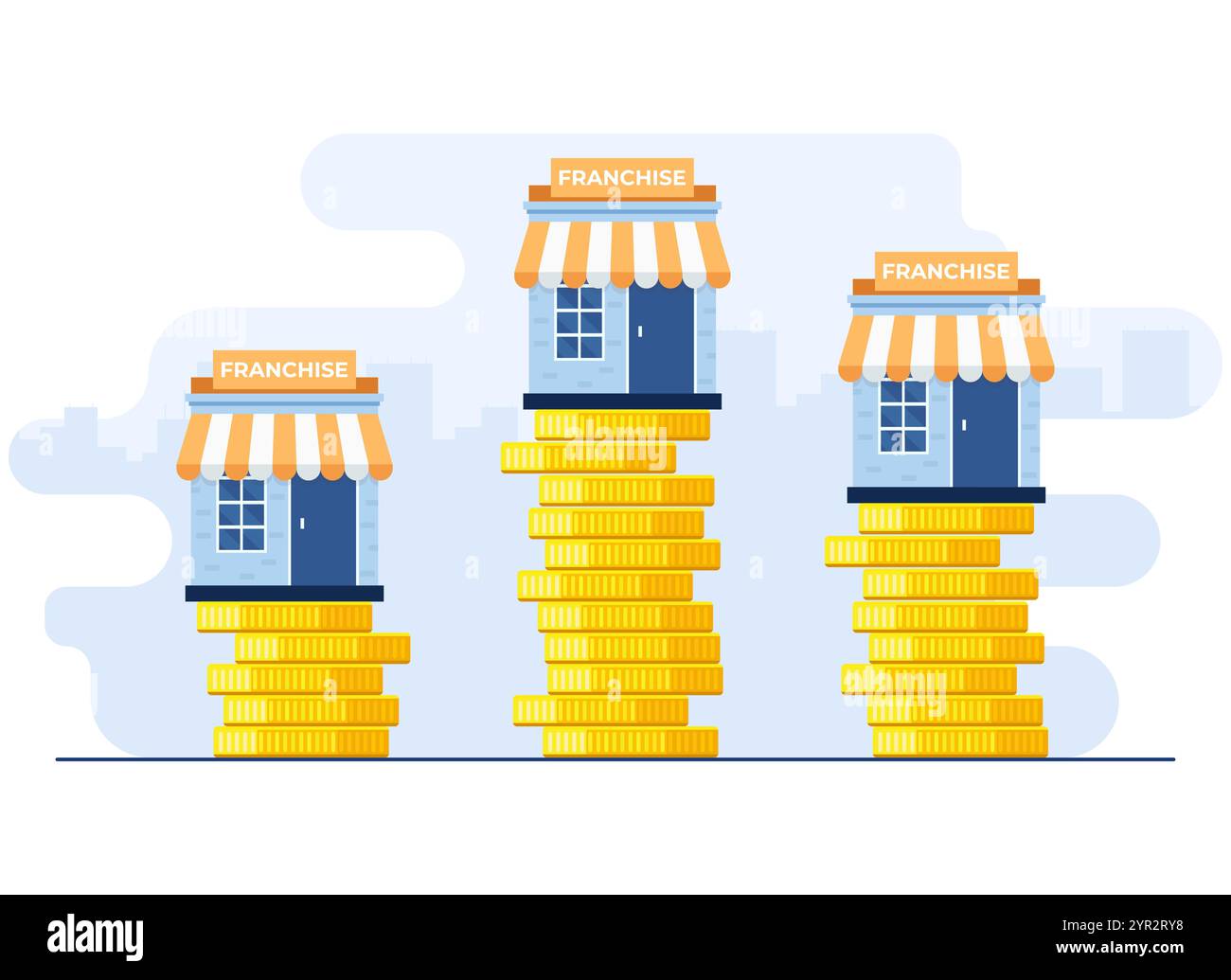 Concetto di illustrazione piatta del negozio in franchising, concetto di business, strategia di avvio, espansione, sviluppo, company, può essere utilizzato per landing page, ui, socia Illustrazione Vettoriale