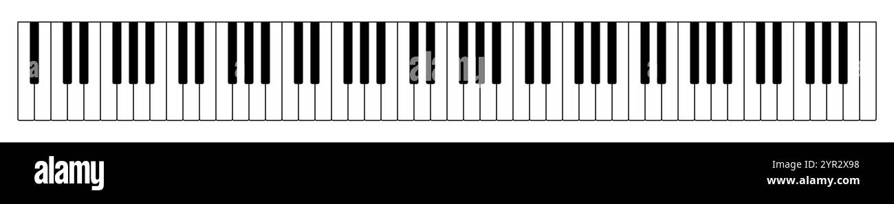 tastiera a pianoforte grande, illustrazione vettoriale del layout della tastiera musicale con tasti in bianco e nero Illustrazione Vettoriale