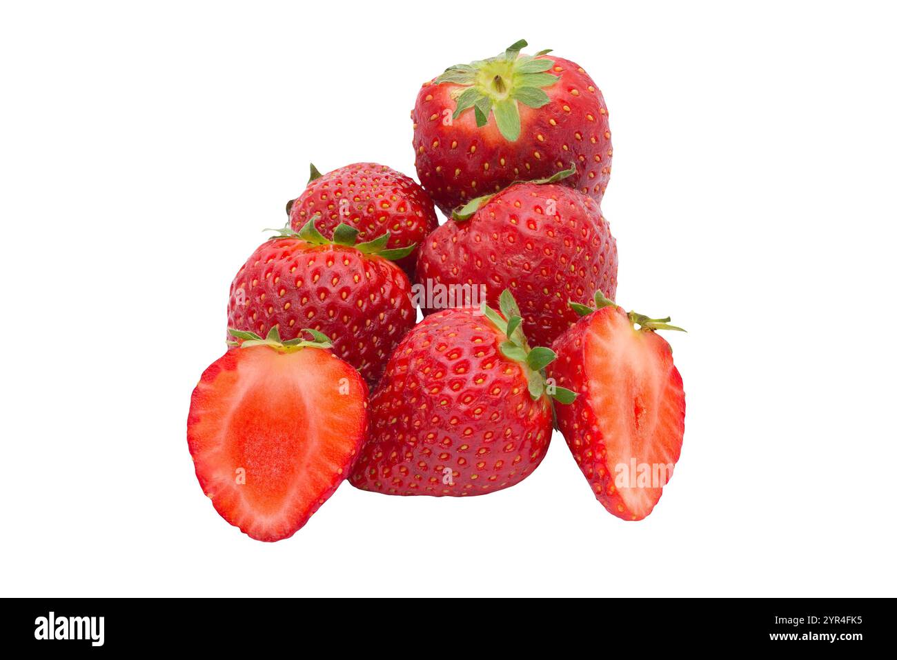 Fragole con foglie isolate su uno sfondo bianco. Foto Stock