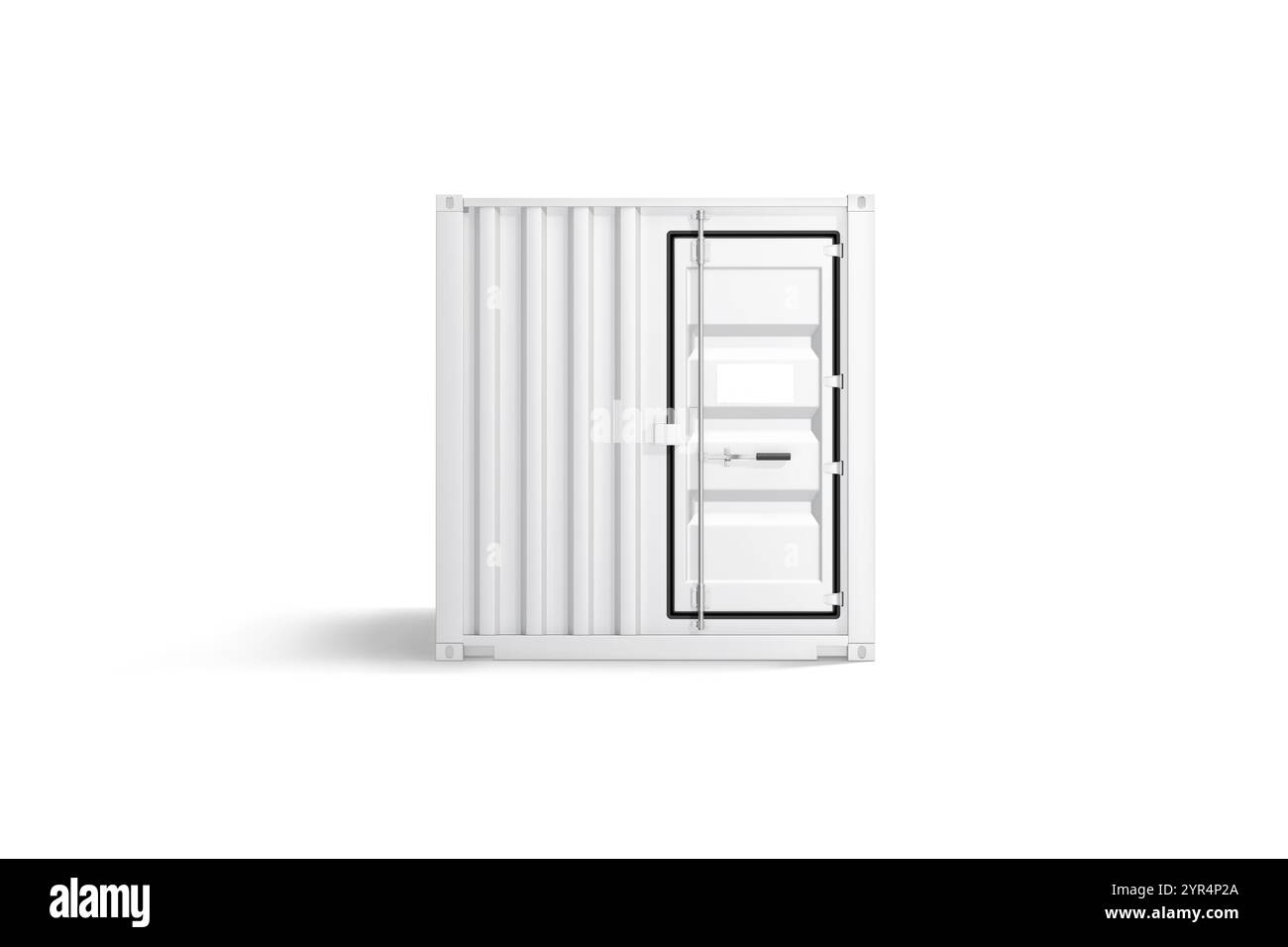 Mockup porta contenitore carico bianco in acciaio bianco, vista frontale, rendering 3d. Scatola di spedizione intermodale vuota per l'esportazione o l'importazione in port mock up, isolata. CLE Foto Stock