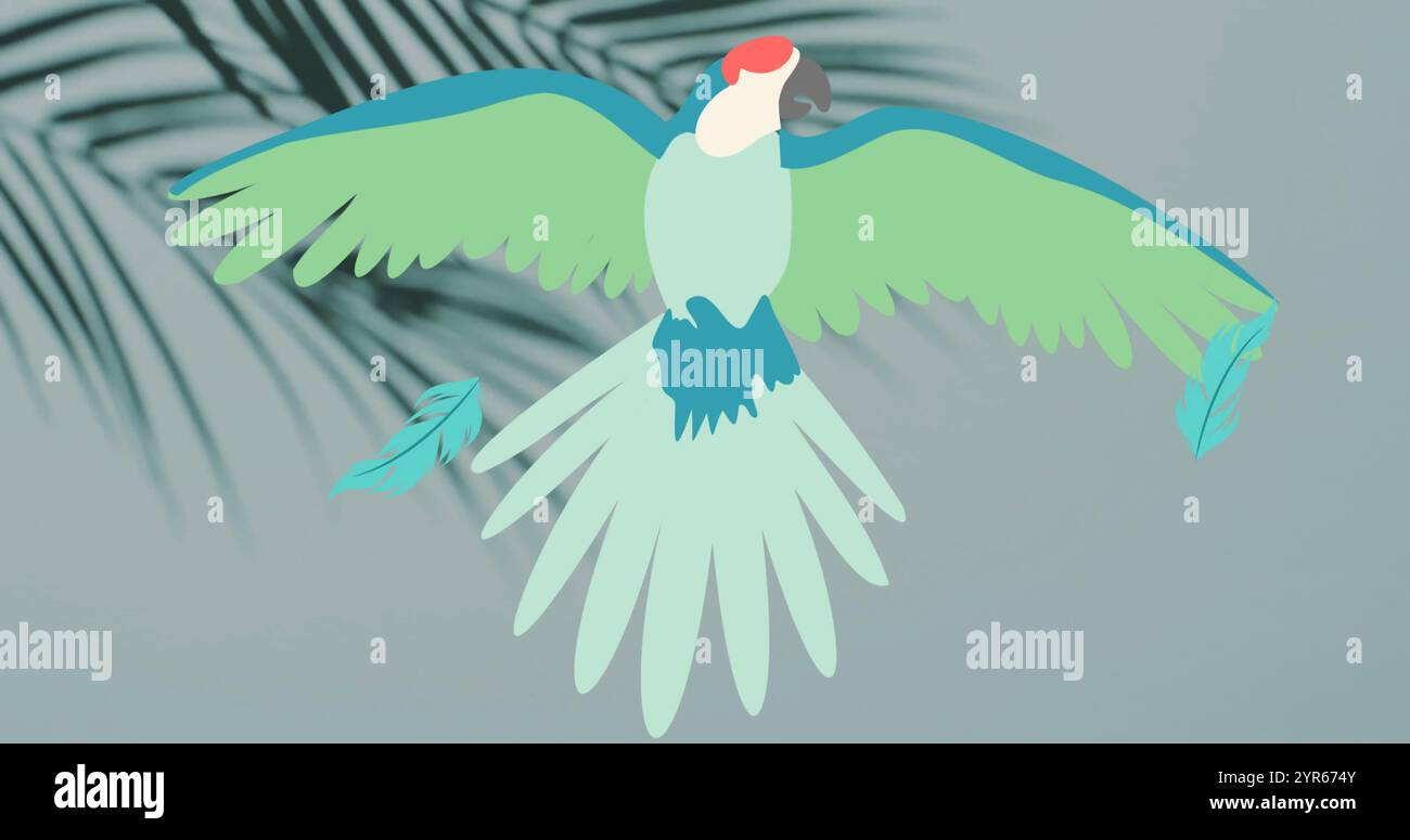 Immagine di sagome di palme e pappagallo su sfondo grigio Foto Stock