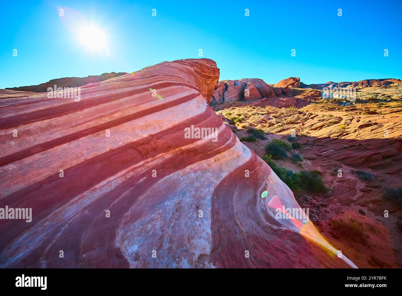 Fire Wave Rock Formation Nevada Desert Panorama Foto Stock