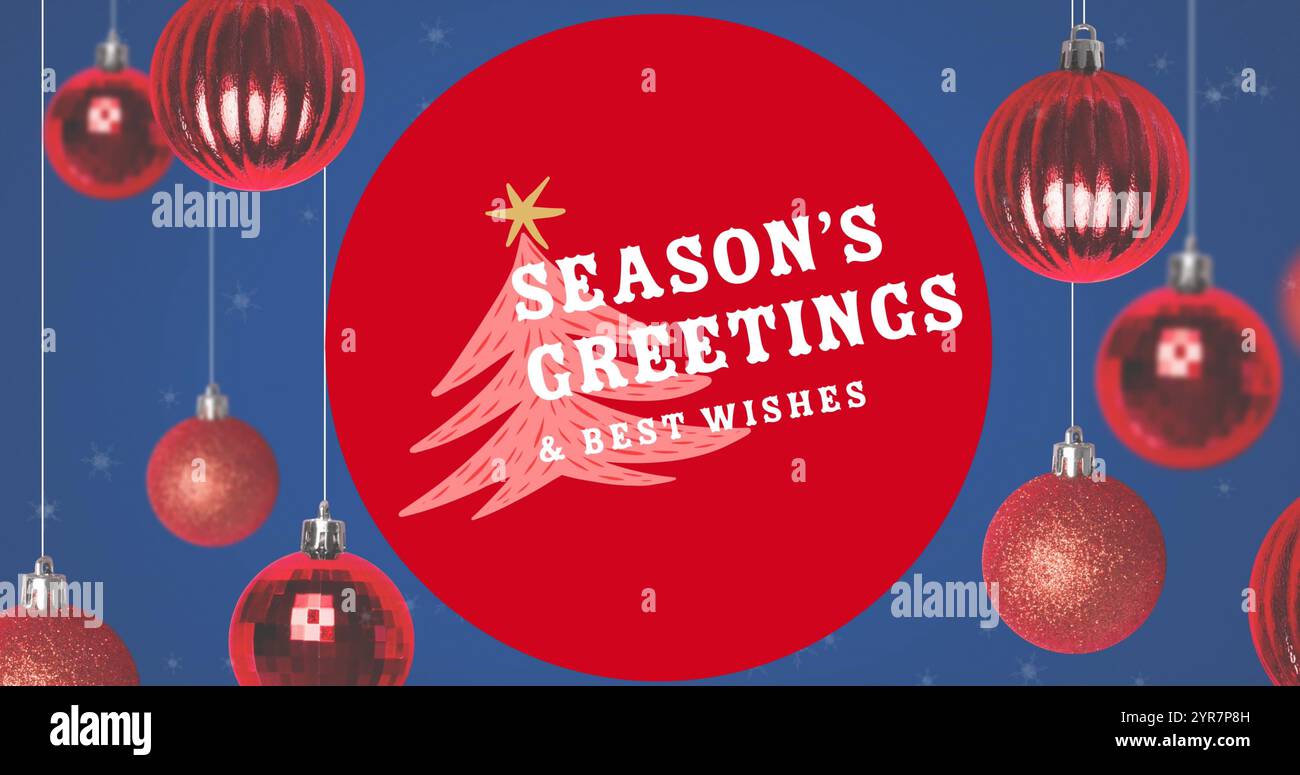 Immagine di stagioni saluti testo su decorazioni di natale Foto Stock