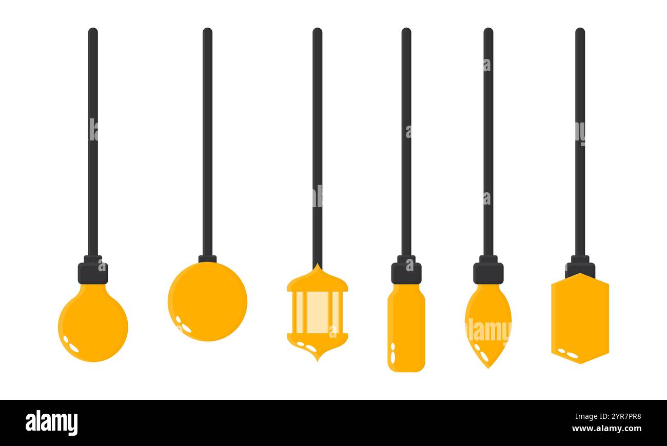 Lampada a sospensione gialla brillante vettoriale. Vari design di lampade a sospensione. Icona lampadina gialla. Illustrazione Vettoriale