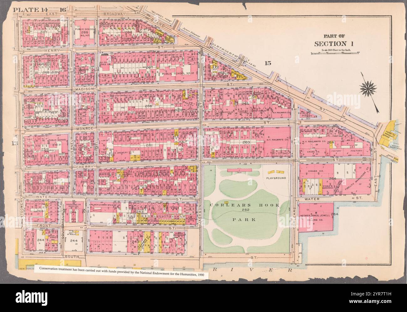 Delimitato da East Broadway, Grand Street, East Street, Water Street, Corlears Street, South Street e Montgomery Street, targa 14 1916 Foto Stock