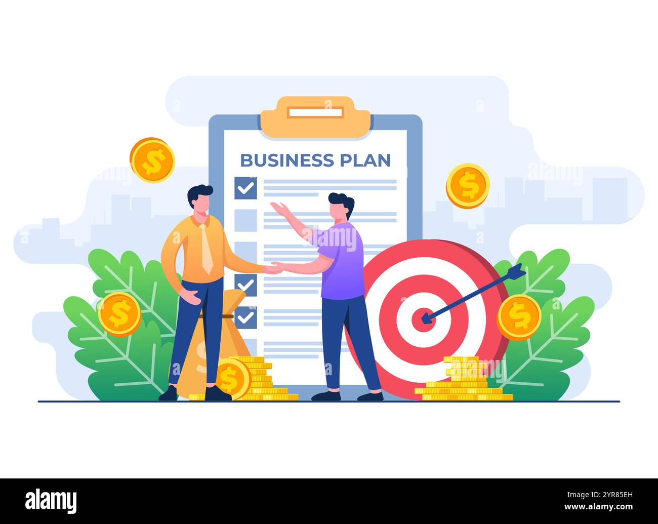 Modello vettoriale di illustrazione piatta del piano aziendale per landing page, sito Web, progettazione Web, social media, app mobili Illustrazione Vettoriale