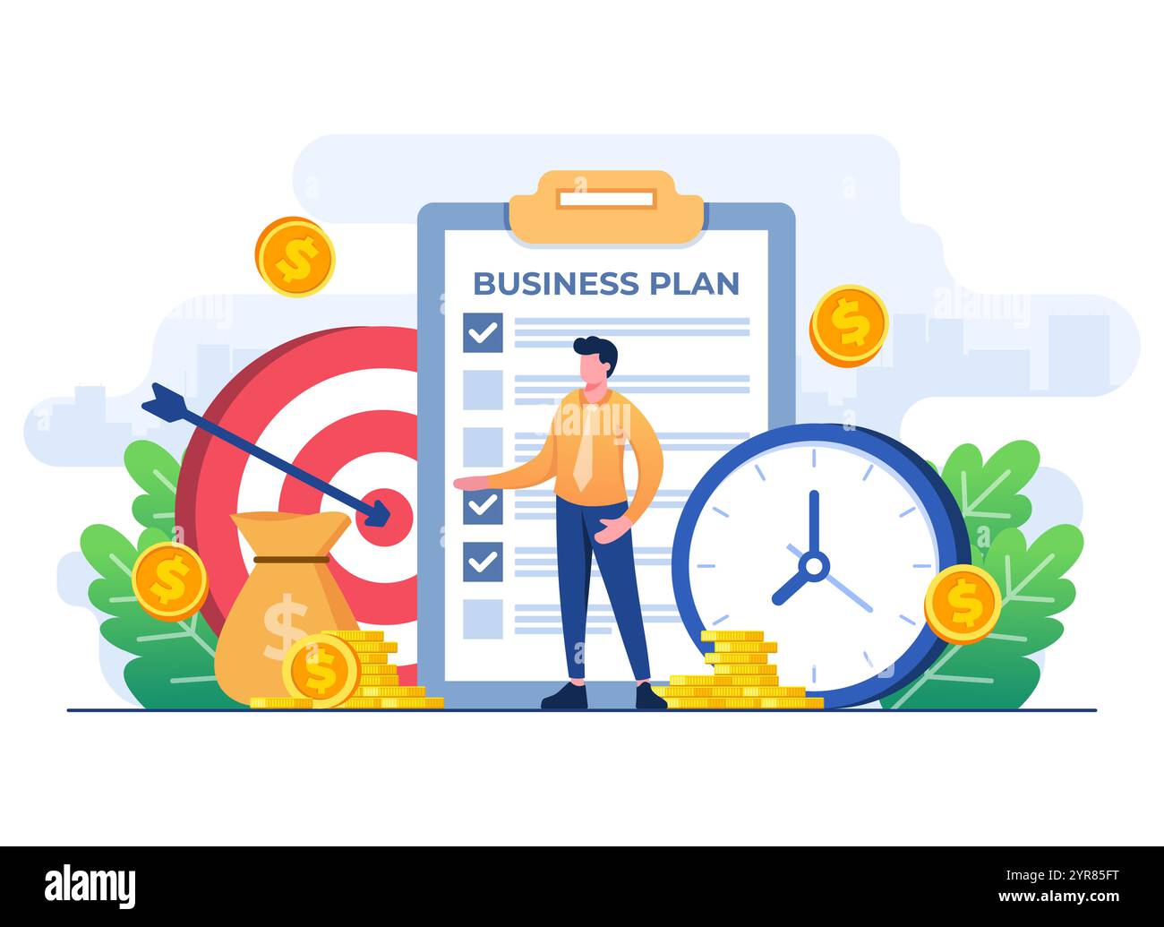 Modello vettoriale di illustrazione piatta del piano aziendale per landing page, sito Web, progettazione Web, social media, app mobili Illustrazione Vettoriale