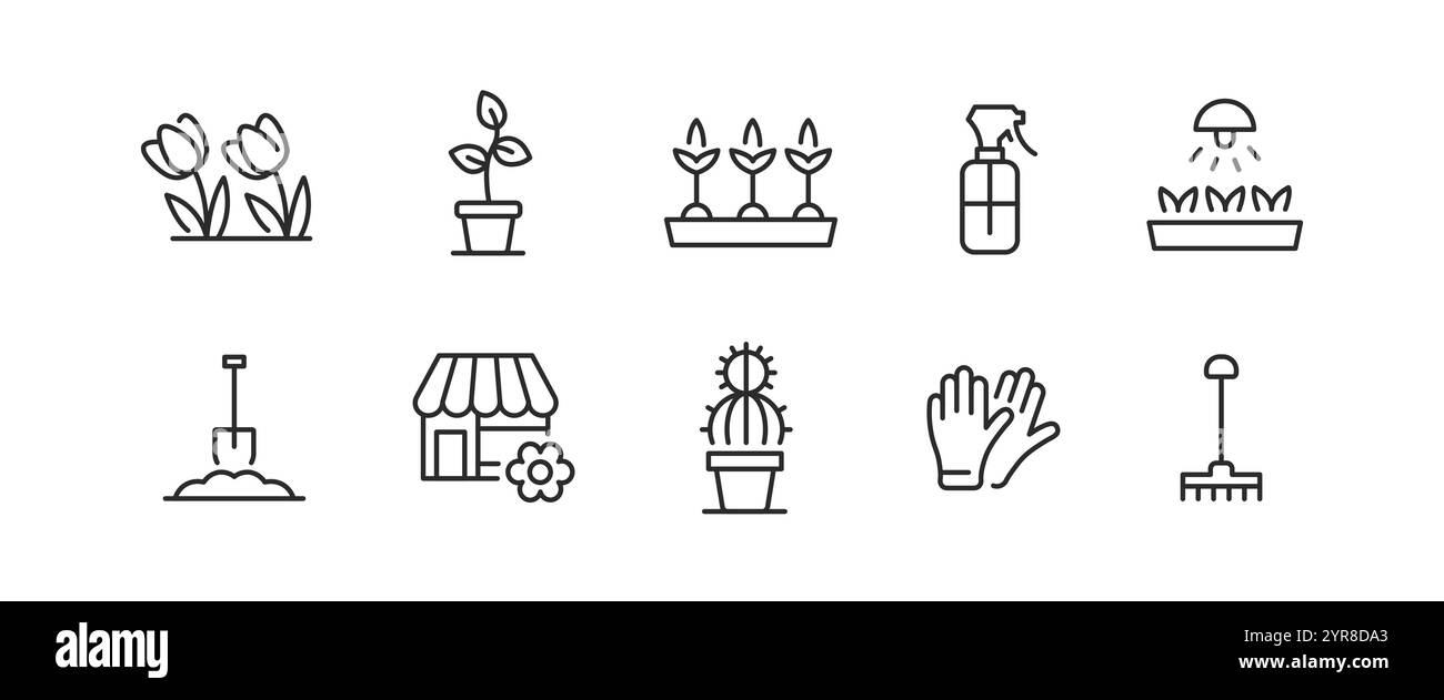 Set icone giardinaggio Illustrazione Vettoriale