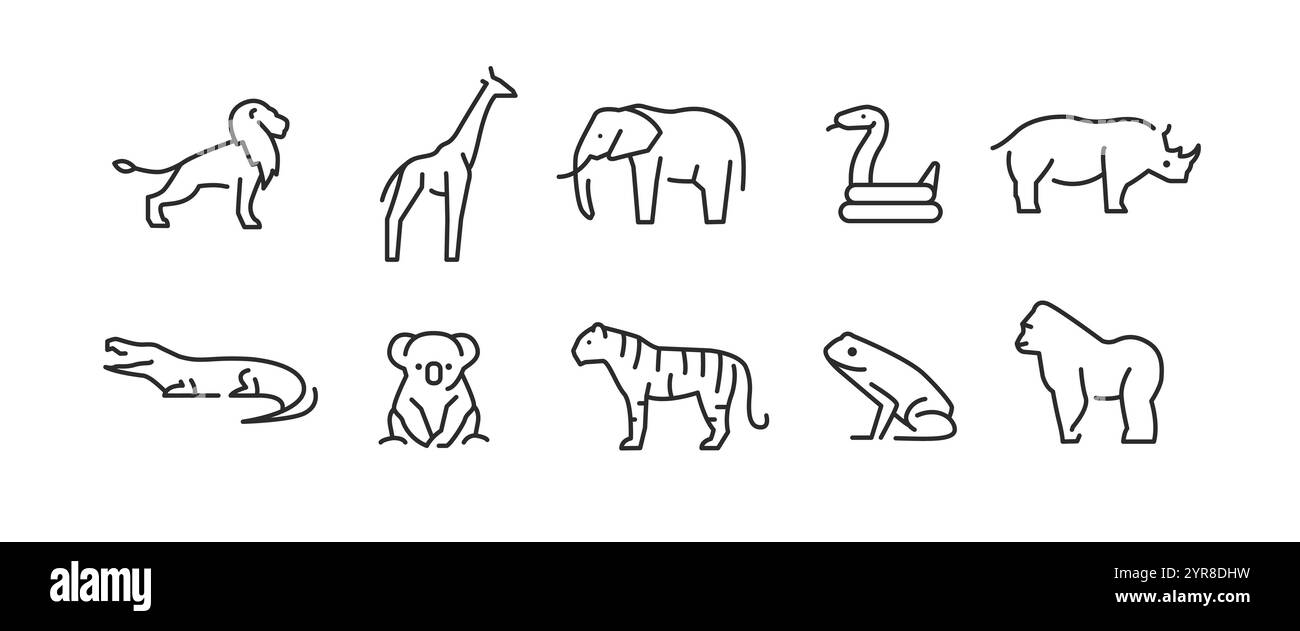 Set icone animali esotici Illustrazione Vettoriale
