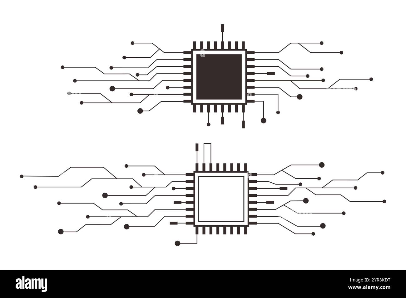 Microchip linea circuito stampato, software. Scheda madre integrata, connessioni. Rete elettronica innovativa. Background tecnologico, elementi di design geometrici e sistema di connessione. Illustrazione vettoriale Illustrazione Vettoriale