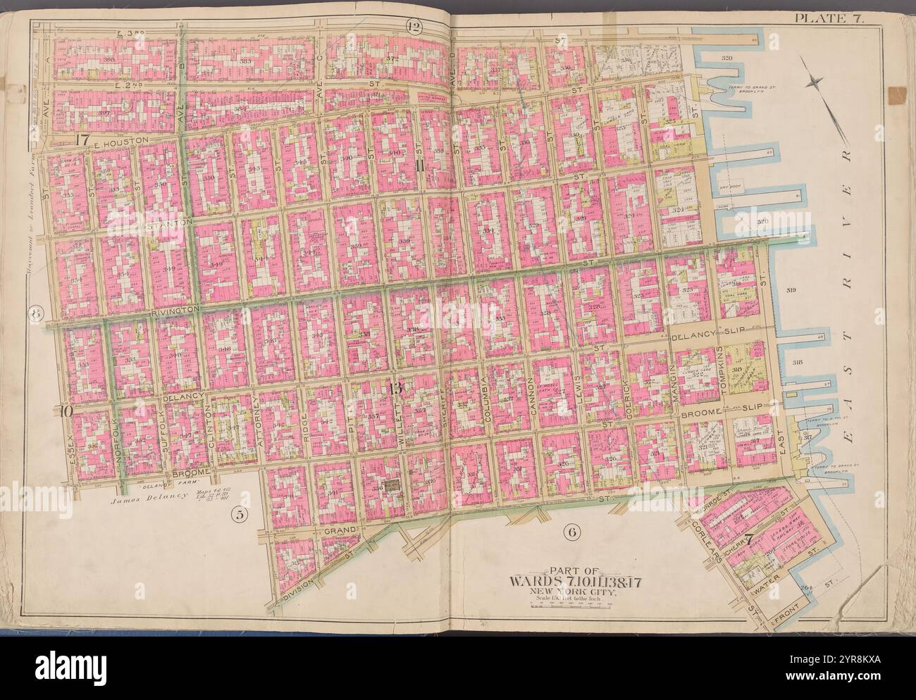 Mappa delimitata da E. 3rd St., East River, Grand St., Essex St., Plate 7 1891 di Bromley, George Washington Foto Stock