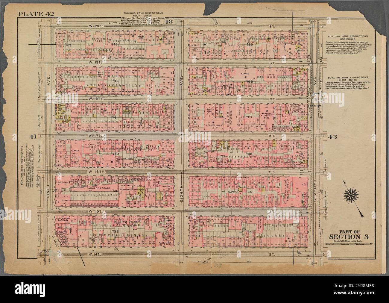 Delimitato da W. 20th Street, Seventh Avenue, W. 14th Street e Ninth Avenue, Plate 42, parte della sezione 3 1925 Foto Stock