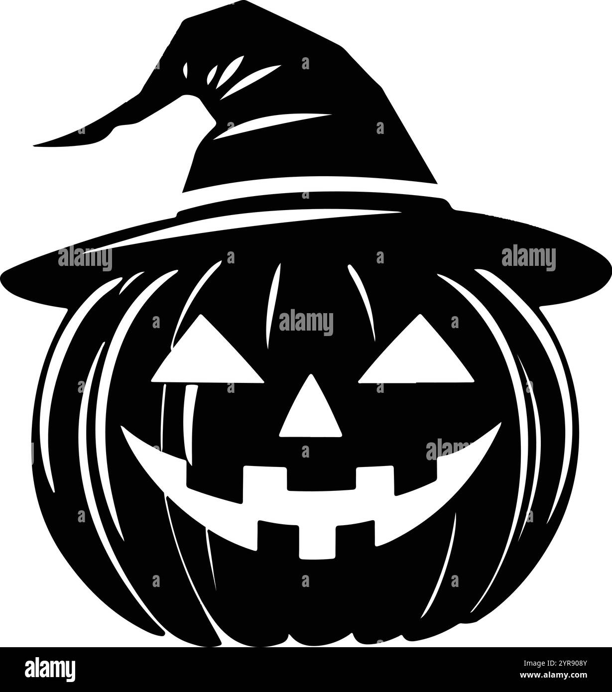 Un'immagine in bianco e nero di una zucca con un cappello nero Illustrazione Vettoriale