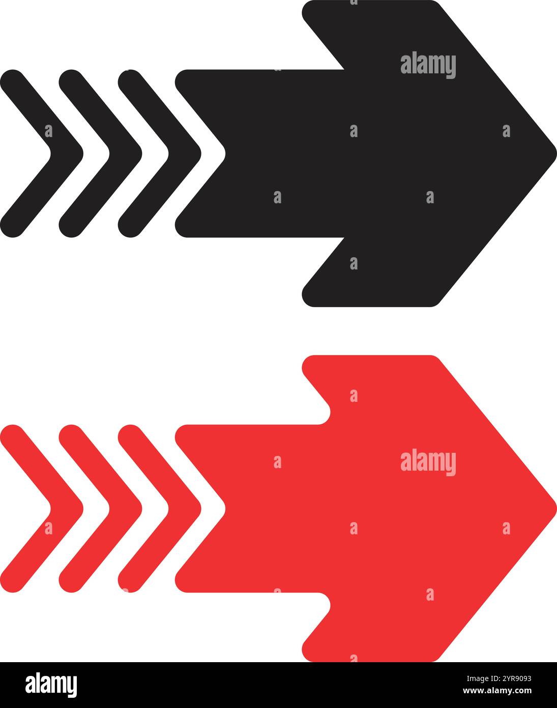 Le icone delle frecce direzionali impostano il design dei simboli di navigazione in nero e rosso Illustrazione Vettoriale