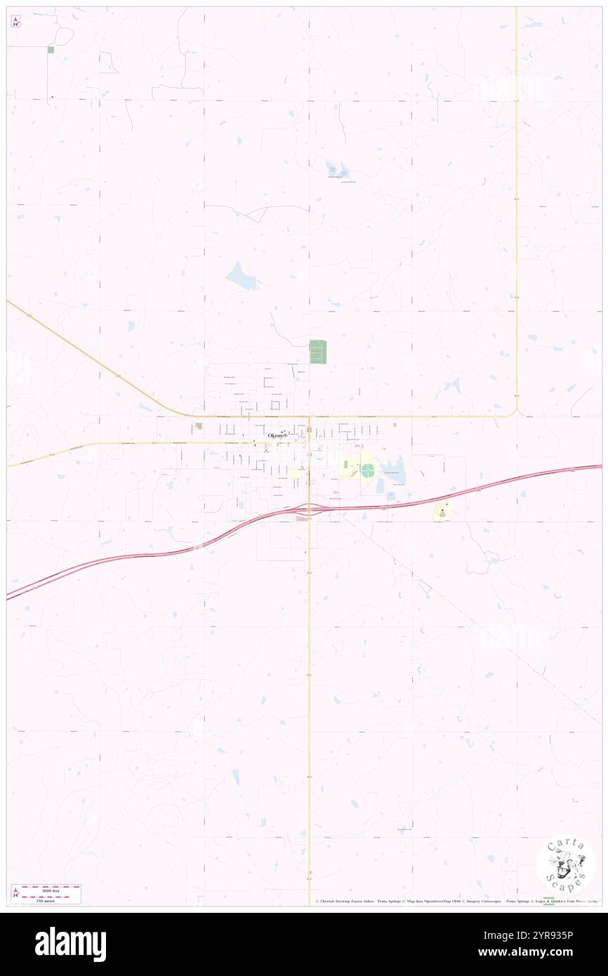 Città di Okemah, Okfuskee County, Stati Uniti, Oklahoma, N 35 25' 46'', S 96 18' 1'', MAP, Cartascapes Map pubblicata nel 2024. Esplora Cartascapes, una mappa che rivela i diversi paesaggi, culture ed ecosistemi della Terra. Viaggia attraverso il tempo e lo spazio, scoprendo l'interconnessione del passato, del presente e del futuro del nostro pianeta. Foto Stock