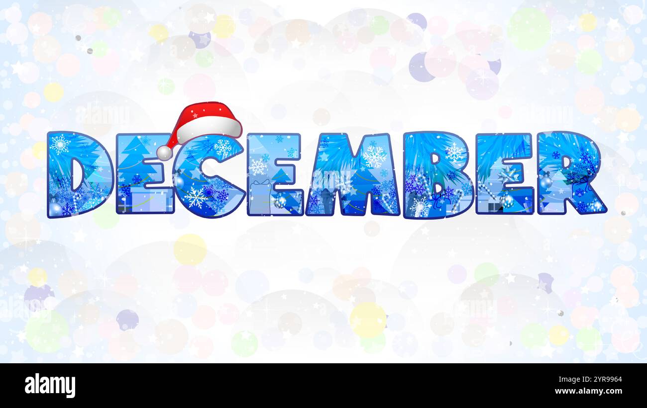 Saluti dei social media di dicembre. Copertina carina con sfondo innevato invernale e spazio per le copie. Banner di Natale. Elementi isolati. Sfondo modificabile. Illustrazione Vettoriale