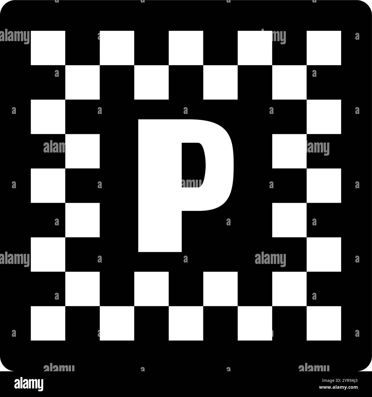Semplice icona vettoriale in bianco e nero di un segnale di parcheggio. Illustrazione Vettoriale
