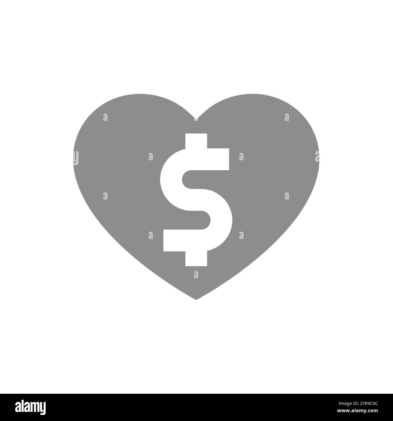 Beneficenza, icona del vettore di donazione di denaro. Dollaro e cuore, aiuti umanitari, donazione di denaro. Illustrazione Vettoriale