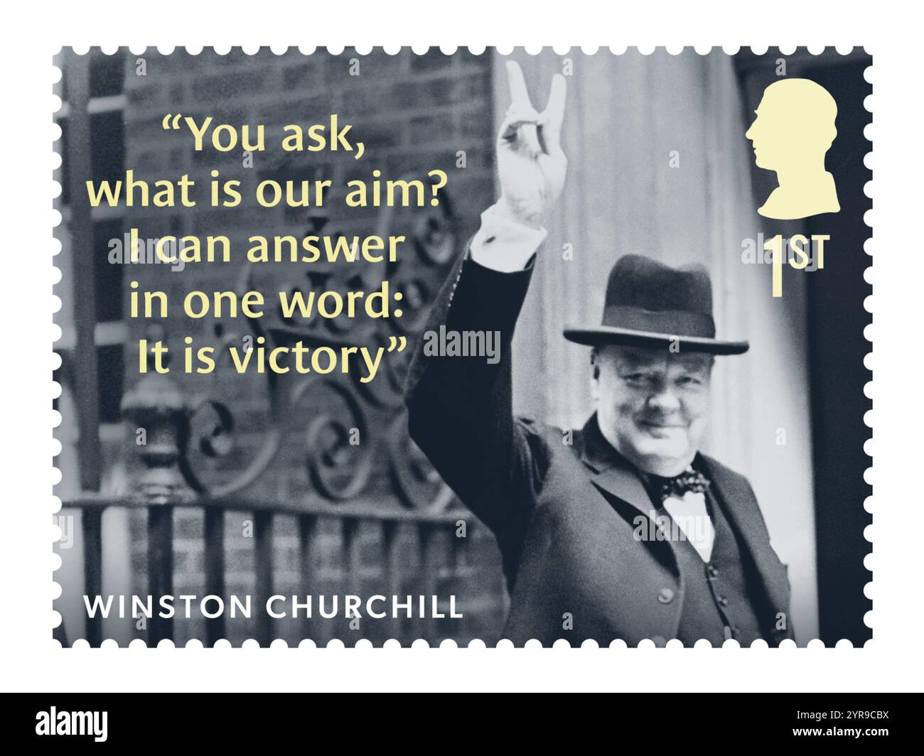 Non esclusiva: La Royal mail svela una nuova serie di francobolli emessi per celebrare il 150° anniversario della nascita di Sir Winston Churchill. I francobolli festeggiano Foto Stock