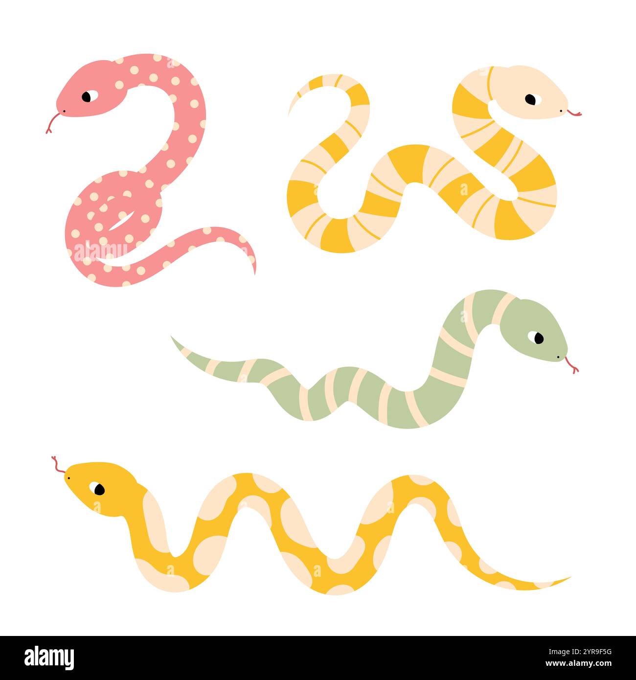 Serpenti divertenti. Doodle arte del serpente carino Illustrazione Vettoriale