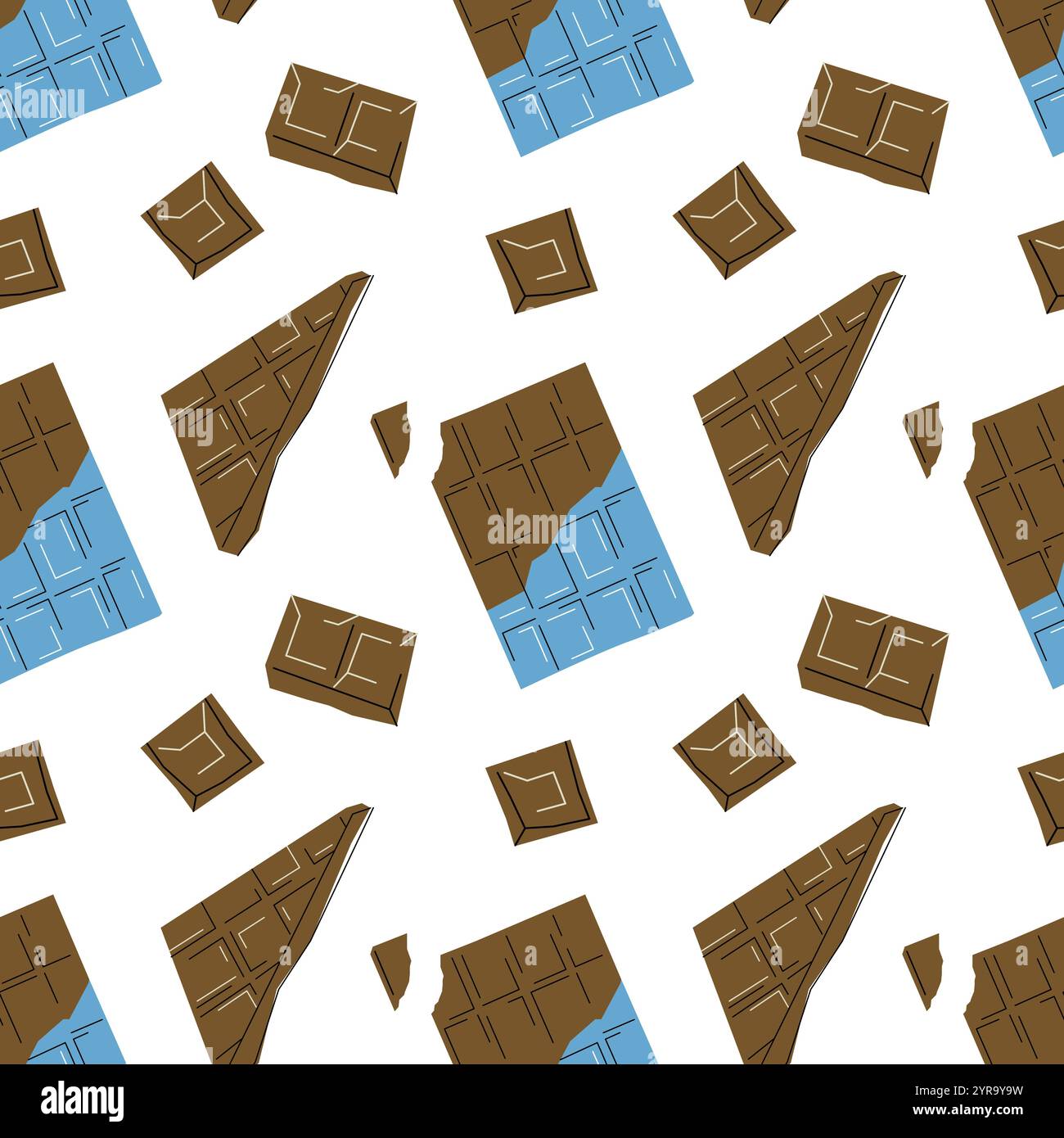 Motivo senza cuciture con cioccolato su sfondo bianco. Cibo dolce e gustoso. Illustrazione Vettoriale