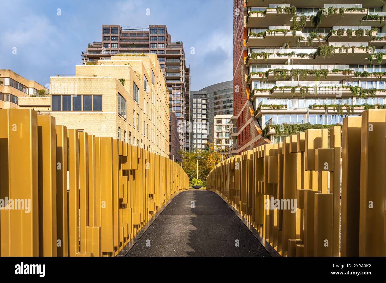 Paesaggio urbano di Amsterdam Zuidas, moderno quartiere finanziario di Amsterdam conosciuto per la sua architettura futuristica Foto Stock