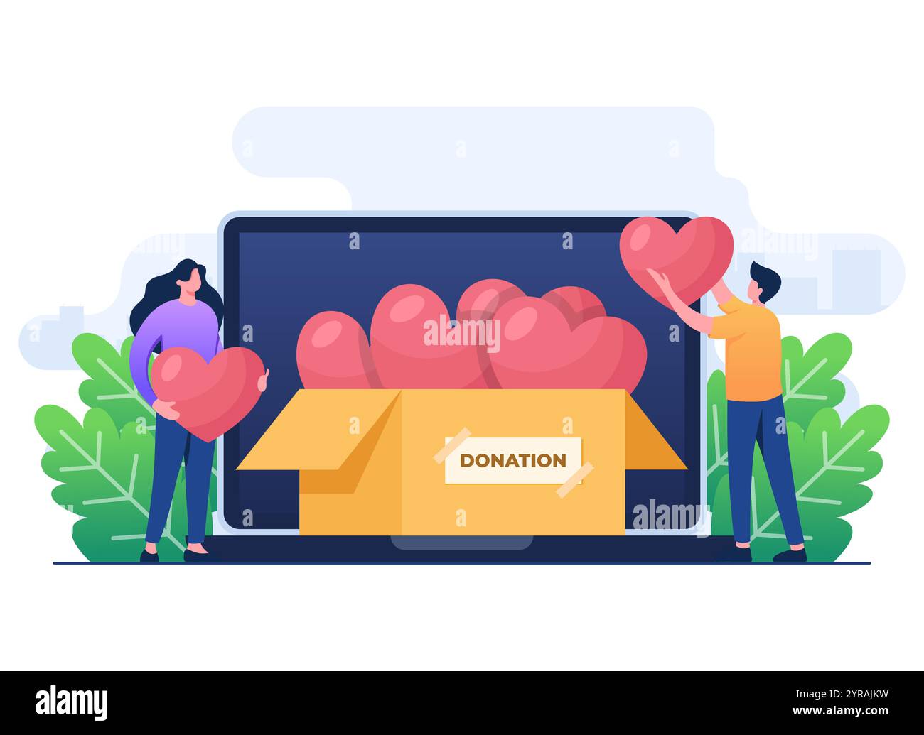 Concetto di donazione online concetto di illustrazione piatta modello vettoriale, supporto finanziario e concetto di raccolta fondi, organizzazione no profit, supporto e g Illustrazione Vettoriale