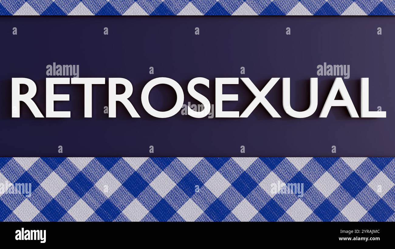 La parola "RETROSEXUAL" è un uomo che ama gli stili classici ed è ben curato; rendering 3d. Foto Stock