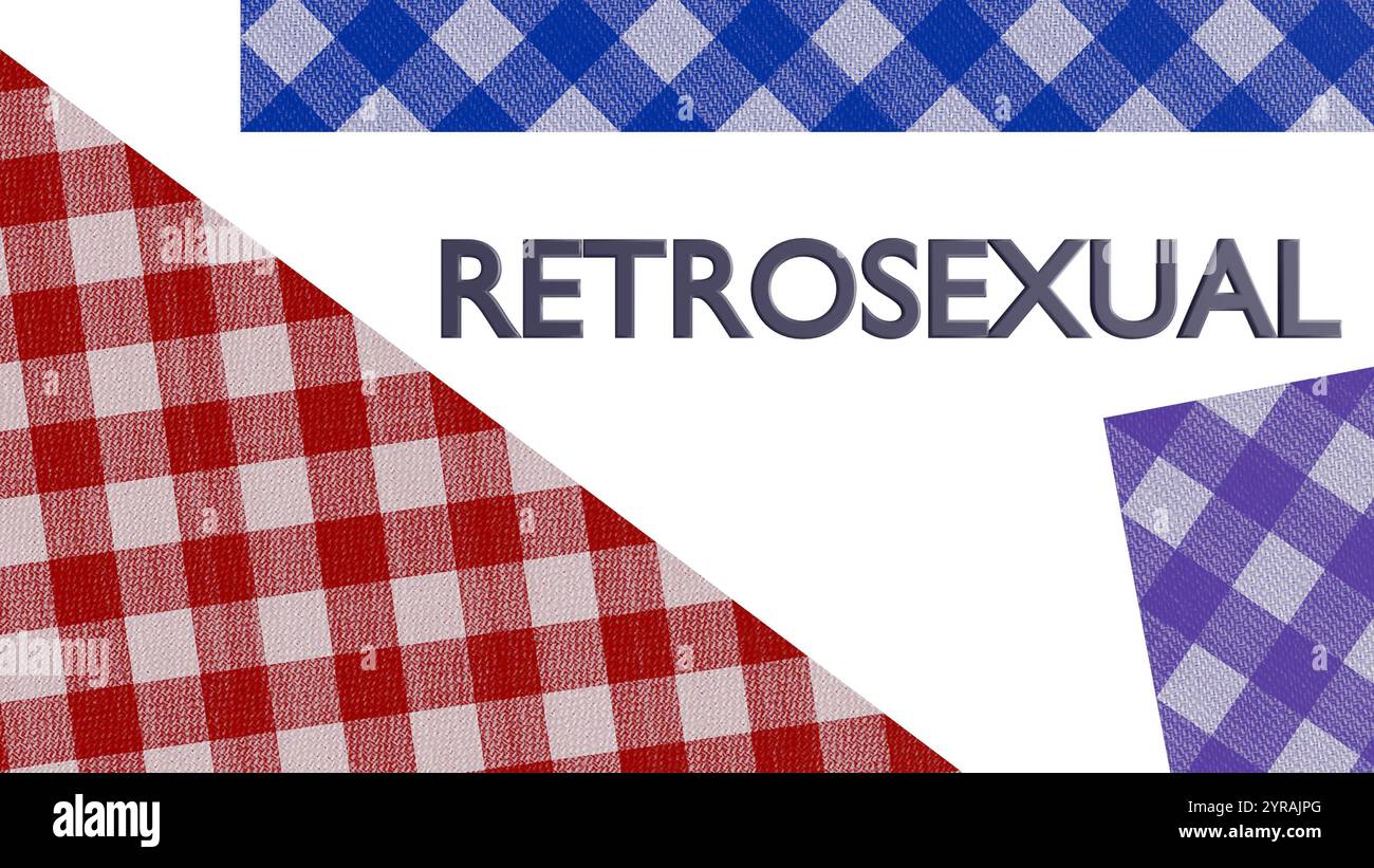 La parola "RETROSEXUAL" è un uomo che ama gli stili classici ed è ben curato; rendering 3d. Foto Stock