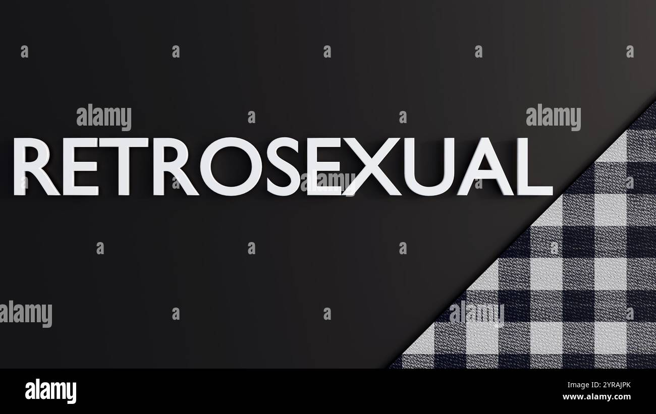 La parola "RETROSEXUAL" è un uomo che ama gli stili classici ed è ben curato; rendering 3d. Foto Stock