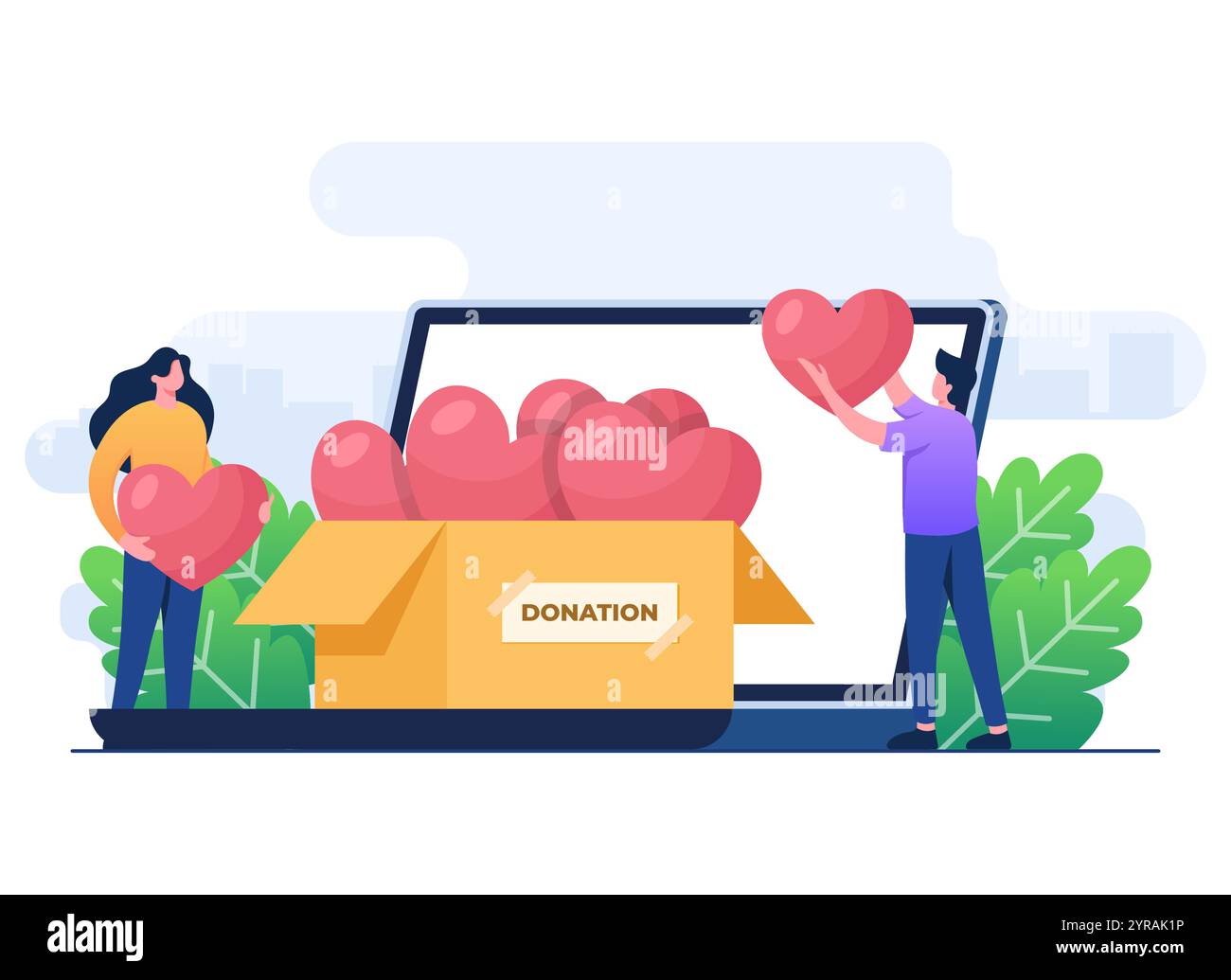 Concetto di donazione online concetto di illustrazione piatta modello vettoriale, supporto finanziario e concetto di raccolta fondi, organizzazione no profit, supporto e g Illustrazione Vettoriale
