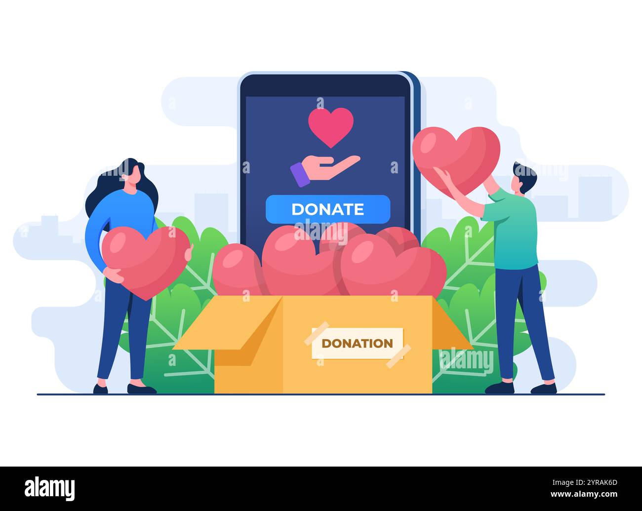 Concetto di donazione online concetto di illustrazione piatta modello vettoriale, supporto finanziario e concetto di raccolta fondi, organizzazione no profit, supporto e g Illustrazione Vettoriale
