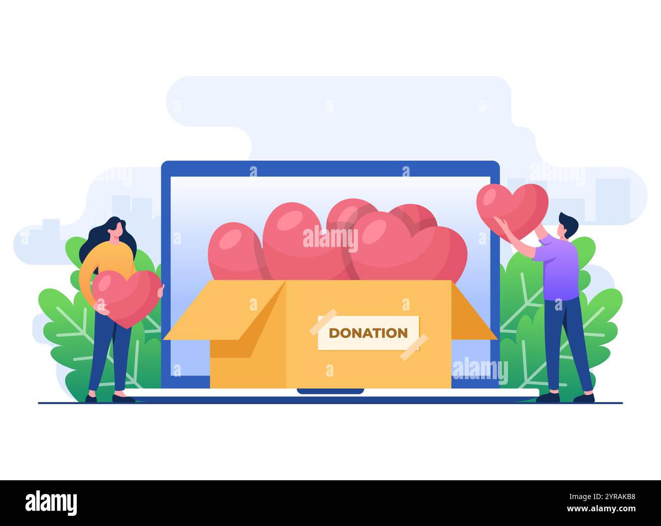Concetto di donazione online concetto di illustrazione piatta modello vettoriale, supporto finanziario e concetto di raccolta fondi, organizzazione no profit, supporto e g Illustrazione Vettoriale