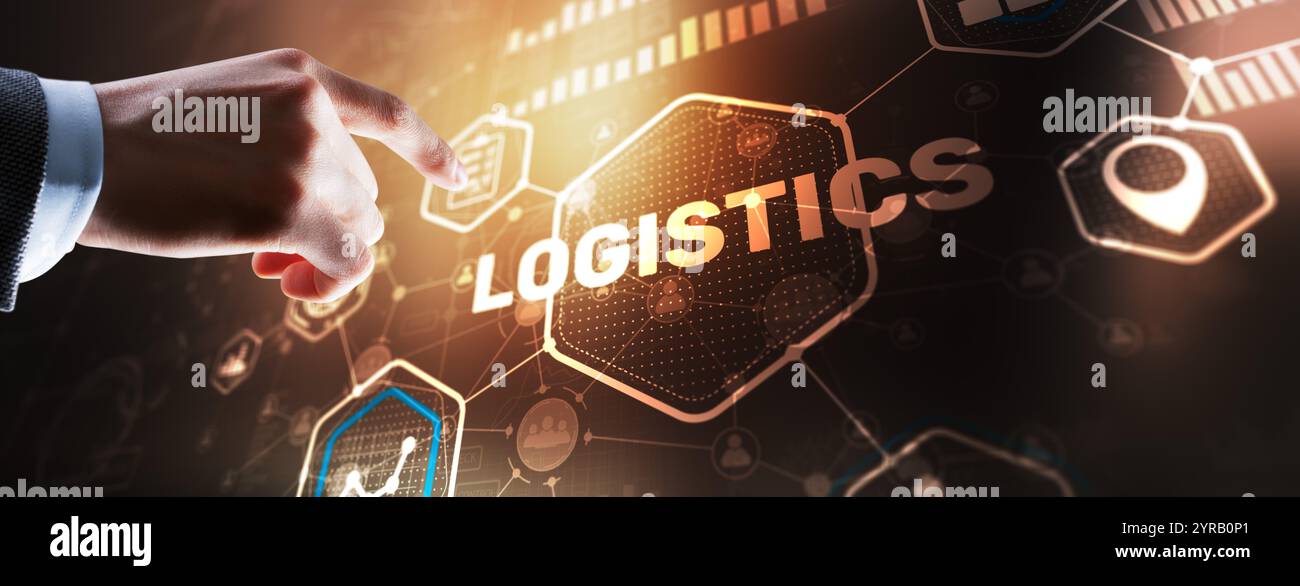 Global Logistics Business Cargo trasporto ferroviario aereo e trasporto marittimo Foto Stock