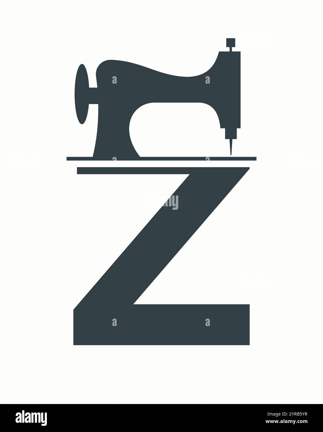 Lettera iniziale Z Tailor Logo Design con macchina sartoriale concetto di simbolo per ricamo, tessuto, tessuto e modello tessuto Illustrazione Vettoriale