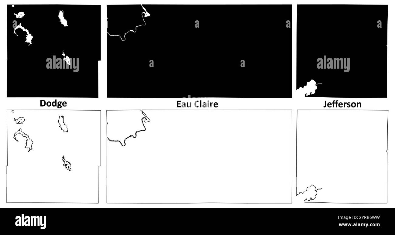 Eau Claire, Dodge e Jefferson County, Stato del Wisconsin (contea degli Stati Uniti, Stati Uniti d'America, Stati Uniti) illustrazione vettoriale della mappa, mappa di schizzo degli scarabocchi Illustrazione Vettoriale