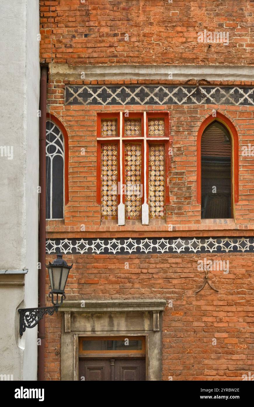 Dettaglio di Ratusz (Municipio) a Rynek (Piazza del mercato) a Środa Śląska, regione della bassa Slesia, Polonia Foto Stock