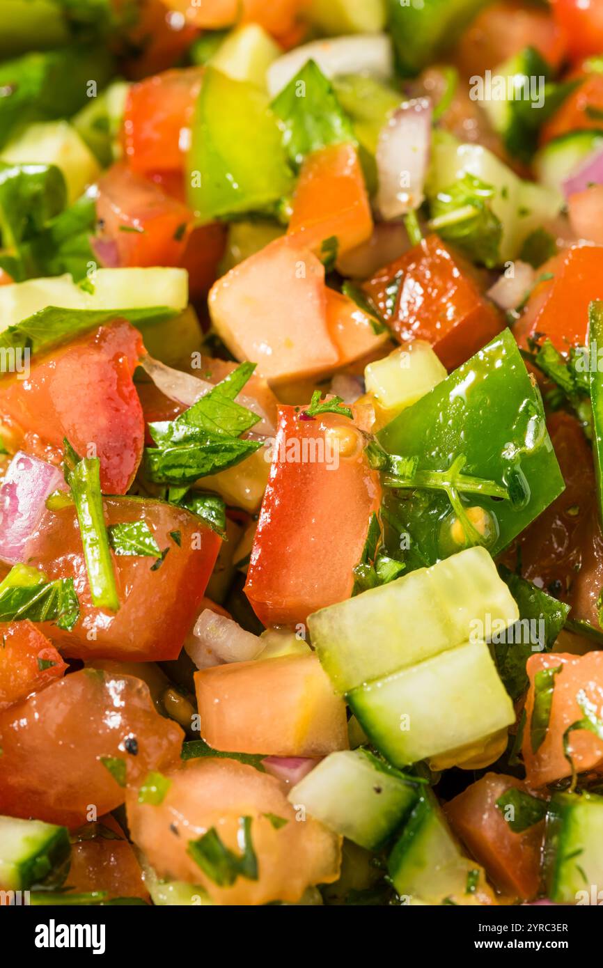 Insalata di Shiraz persiana fatta in casa con pomodoro cetriolo e cipolla Foto Stock