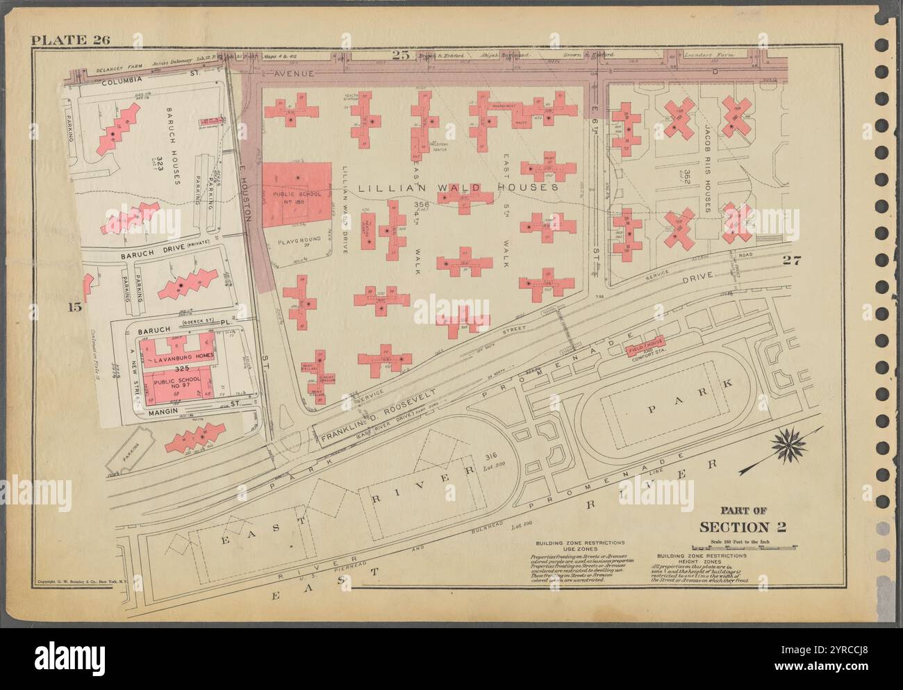 Targa 26, parte della sezione 2: [Delimitata da Columbia Street, Avenue D, (Jacob Riis Houses) E. 6th Street, (East River Park, East River) Franklin D. Roosevelt Drive e (Baruch Houses) E. Houston Street.] 1955 Foto Stock